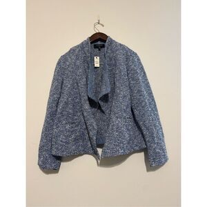 NWT Talbots Sz PXL Chic Woven Blue White Tweed Open Draping Sweater Jacket Cardi